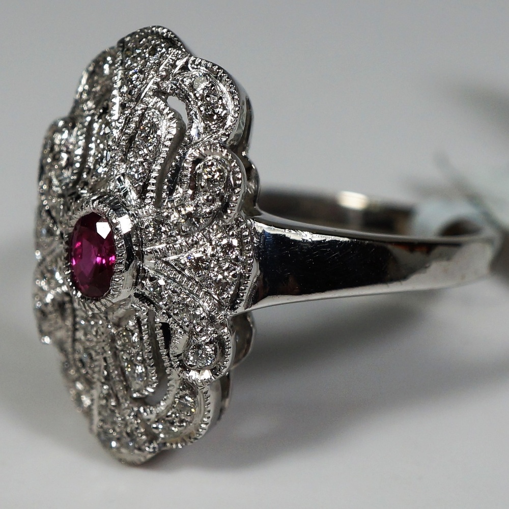 18KW Gold Genuine Ruby & Diamond Ring